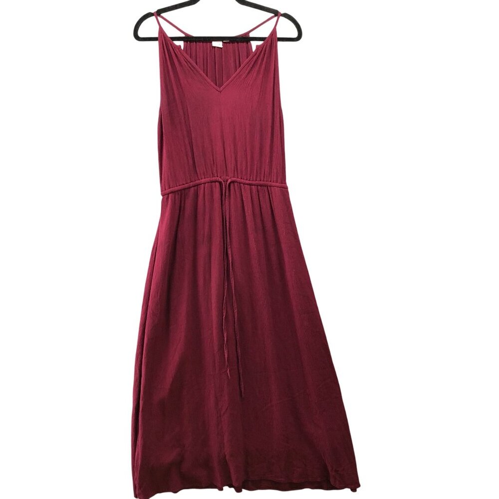 Gap Halter Midi Dress Womens S Burgundy Red Crepe Split Neck A-Line Sleeveless‎